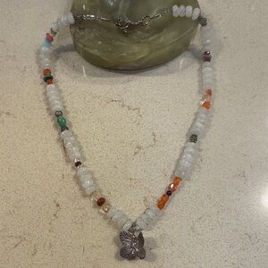 Butterfly Pendant Beaded Necklace - Multicolor